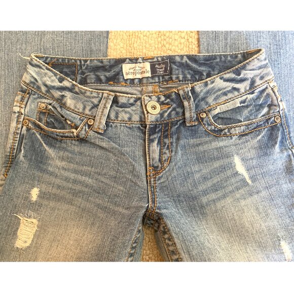 Aéropostale Hailey Skinny Flare Distressed Blue Jeans 1/2 Long Long - Picture 9 of 12